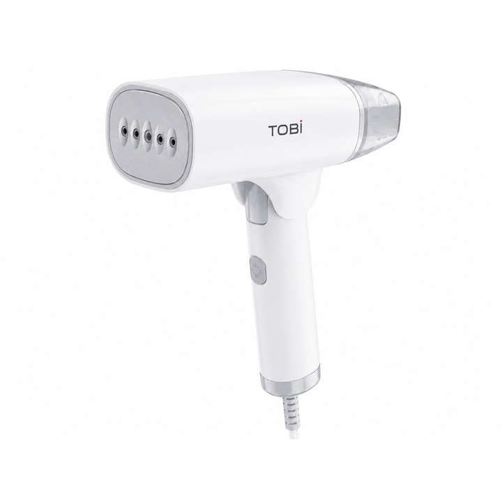 Aparat de Calcat cu Abur Portabil TOBI TB-965, 1500W, Incalzire Rapida, Rezervor de Apa Integrat, pentru Haine, Perdele si Textile Delicate, Alb
