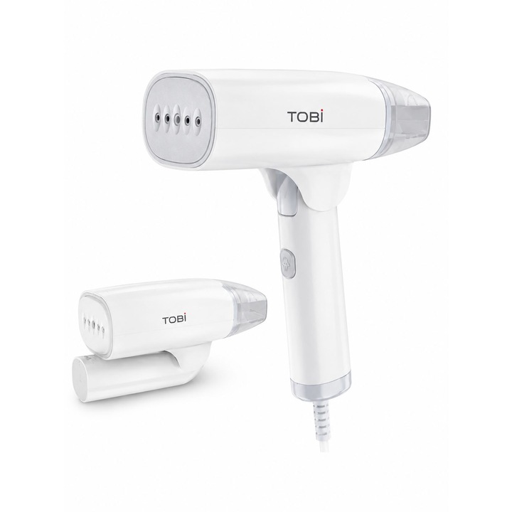 Aparat de Calcat cu Abur Portabil TOBI TB-965, 1500W, Incalzire Rapida, Rezervor de Apa Integrat, pentru Haine, Perdele si Textile Delicate, Alb