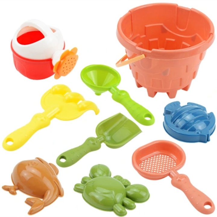 Set jucarii plaja 9 piese, galeata nisip, forme animale, stropitoare, lopeti, multicolor, 14x14x15cm