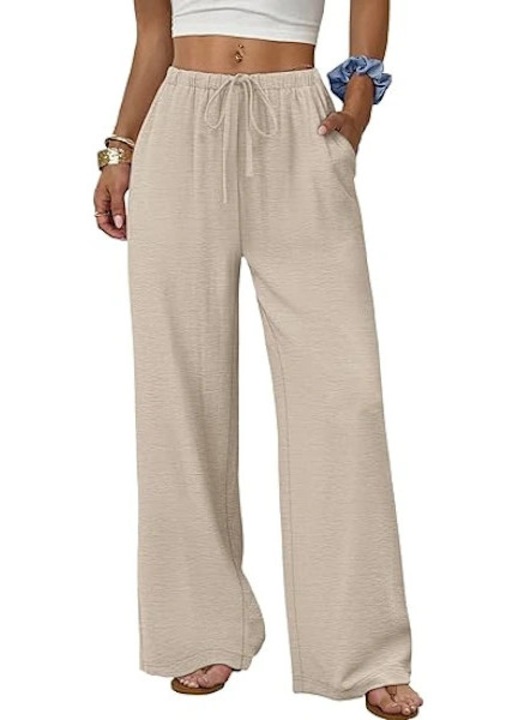 Pantaloni dama, cu picior larg, fluizi, talie elastica, cu buzunare, culoare caisa, fabricati din material lejer, casual de vara, M INTL