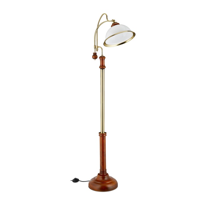 Lampa de podea Art Nouveau cu abajur reglabil si baza din lemn