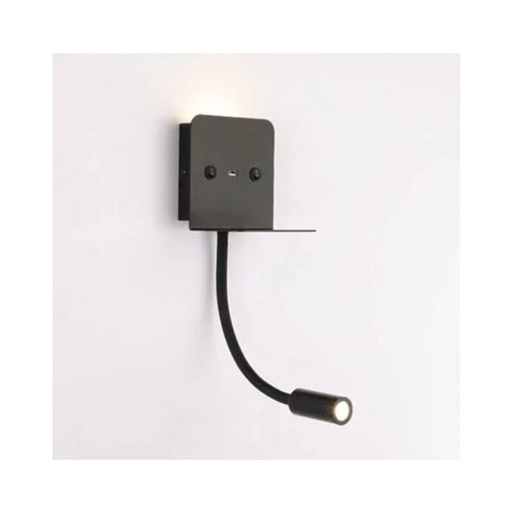 Стенна лампа и лампа за четене Slange LED 3W с USB порт, черна