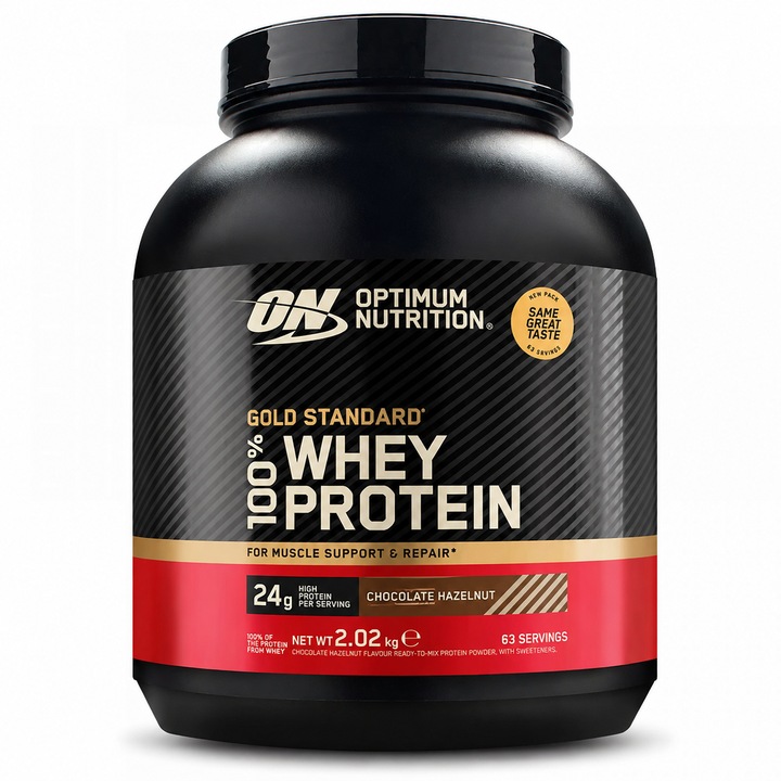 Proteine din zer, pudra proteica Optimum Nutrition, ON 100% Whey Gold Standard, aroma Ciocolata si Alune, 2.02kg