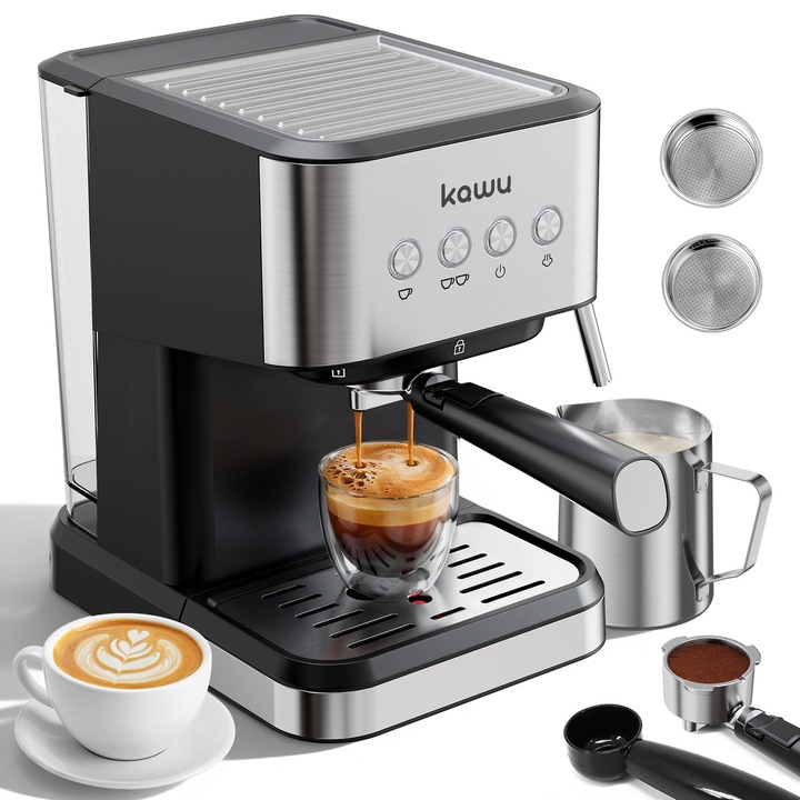 Masina de cafea italiana, cesti unice si duble, extractie de 20 de bari, putere de 1050W, spumator din otel inoxidabil 304, facut din latte cappuccino italian casnic