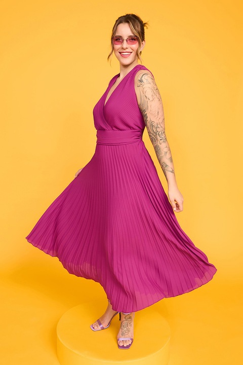 Fiorella Rubino, Rochie cu decolteu in V si pliuri, Roz