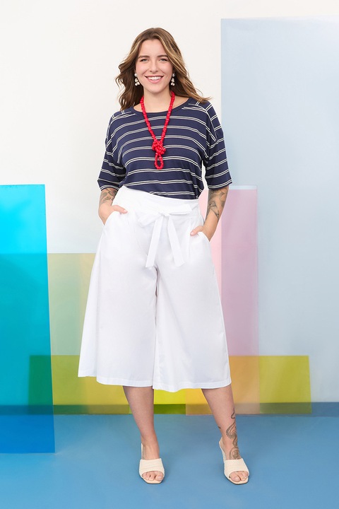 Fiorella Rubino, Pantaloni trei sferturi cu un cordon in talie, Alb optic, XS
