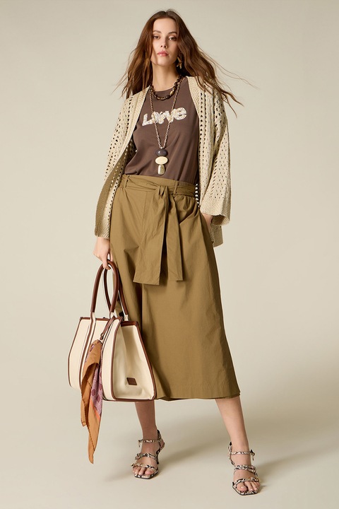 Oltre, Pantaloni culotte cu croiala ampla, Verde stins, S