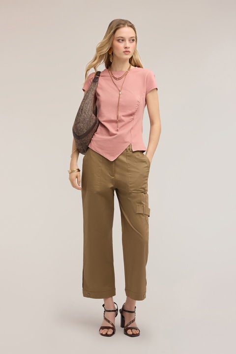 Motivi, Pantaloni crop cu croiala evazata, Maro camel, 40
