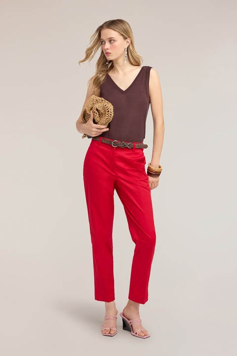 Motivi, Pantaloni chino slim fit cu model uni, Rosu aprins