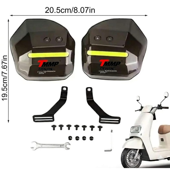 Set 2 Aparatori maini universale moto scuter ATV, Protectii ghidon handguards cu benzi reflectorizante, Negru, TM Motorcycle Parts