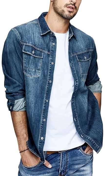 Camasa Albastru inchis din denim, larga, cu maneca lunga pentru barbati L