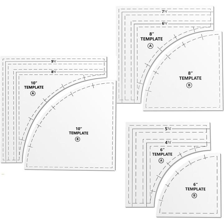 Set de 3 rigle si sabloane mari pentru matlasare cu o adaos de cusatura de 6, 35 mm