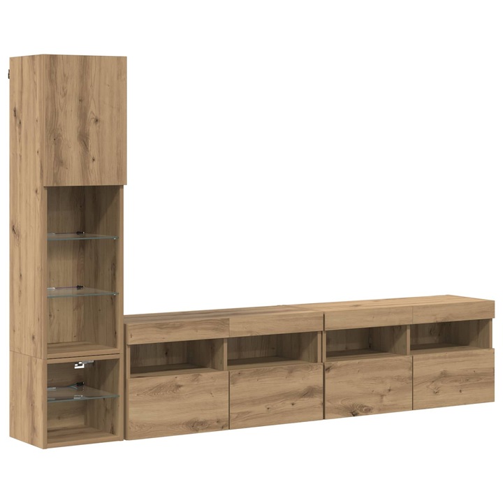 Unitate TV de Perete 4 pcs, Stejar vidaXL, Artizanal Lemn compozit