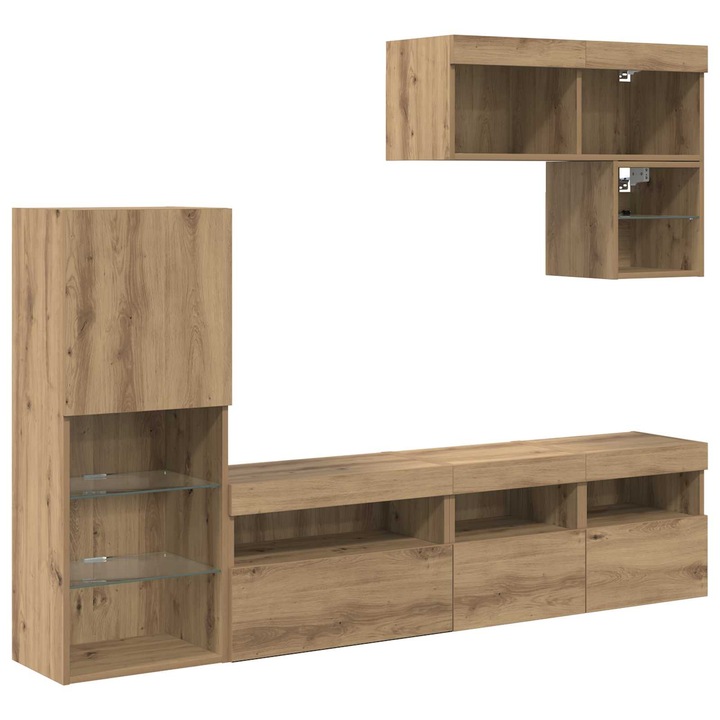 Unitati pentru Pereti de TV Pe perete 6 pcs, Stejar vidaXL, Artizanal