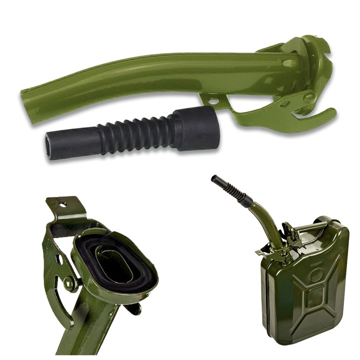 Palnie metalica pentru canistra combustibil, garnitura de cauciuc + capat flexibil din plastic, otel vopsit, compatibila cu canistre metalice 5L / 10L / 20L