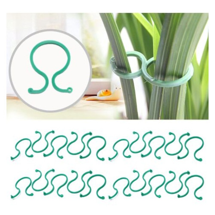 100 de Bucati de cleme de gradina, cleme de sustinere a plantelor, cleme reutilizabile din plastic pentru plante, cleme durabile pentru plante, inele rasucite pentru plante care sustin plantele cataratoare