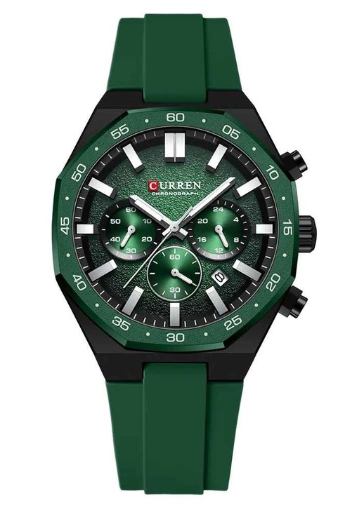 Curren férfi óra 8489, sötétzöld, szilikon szíj, kronográf, analóg, 43mm