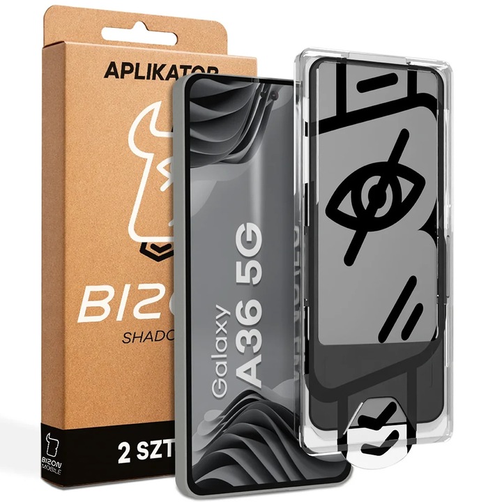 Sticla privacy cu rama de montare Bizon Glass Aplikator Shadow pentru Galaxy A36 5G, 2 bucati