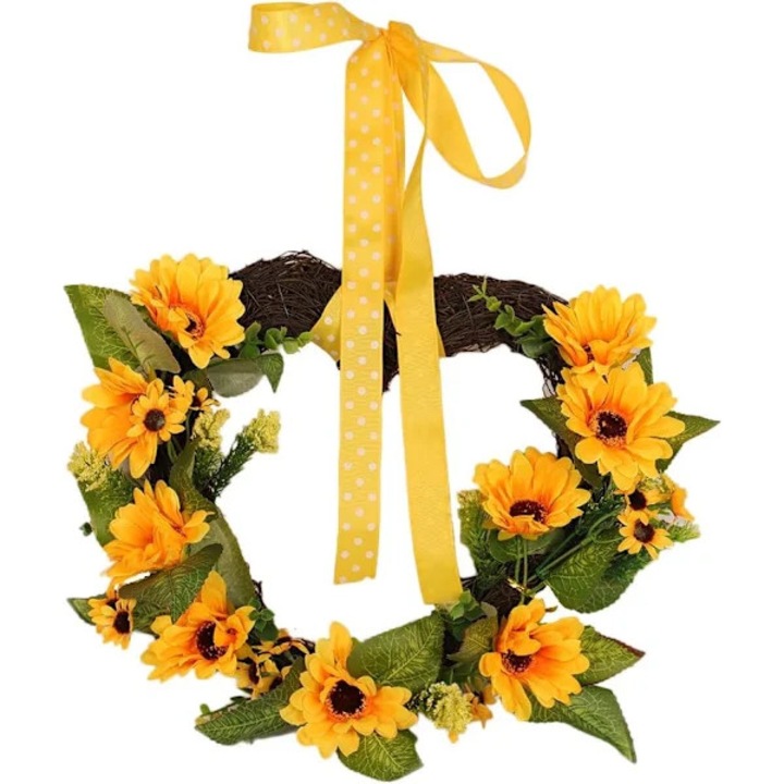 Coronita decorativa inima cu floarea-soarelui artificiala, 30x40cm