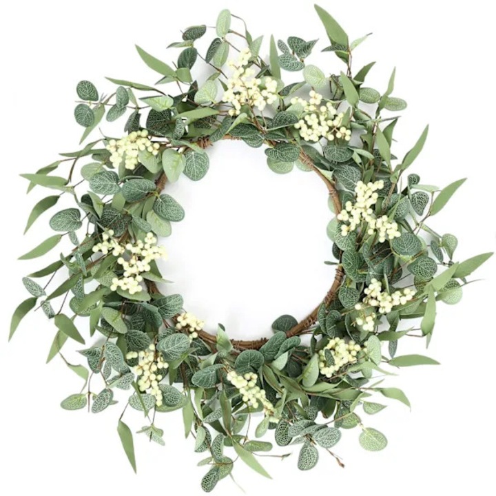 Coronita decorativa ratan, eucalipt si fructe artificiale, 46x25cm, multicolor