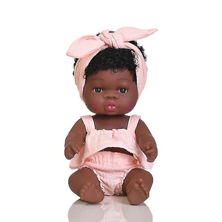 Reborn baba amerikai 35cm, szilikon, nyári ruha, fekete rózsaszín