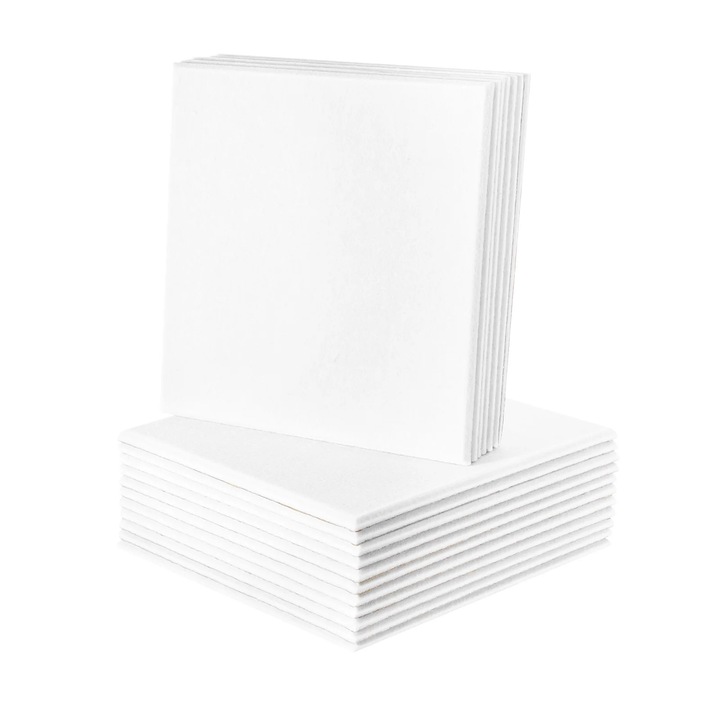 Panouri fonoabsorbante, Panouri acustice, 18 bucati, 30×30 cm, Grosime 0, 9 cm, Fibra de poliester, Acoperire aprox. 1, 6 m², Patrat, Alb