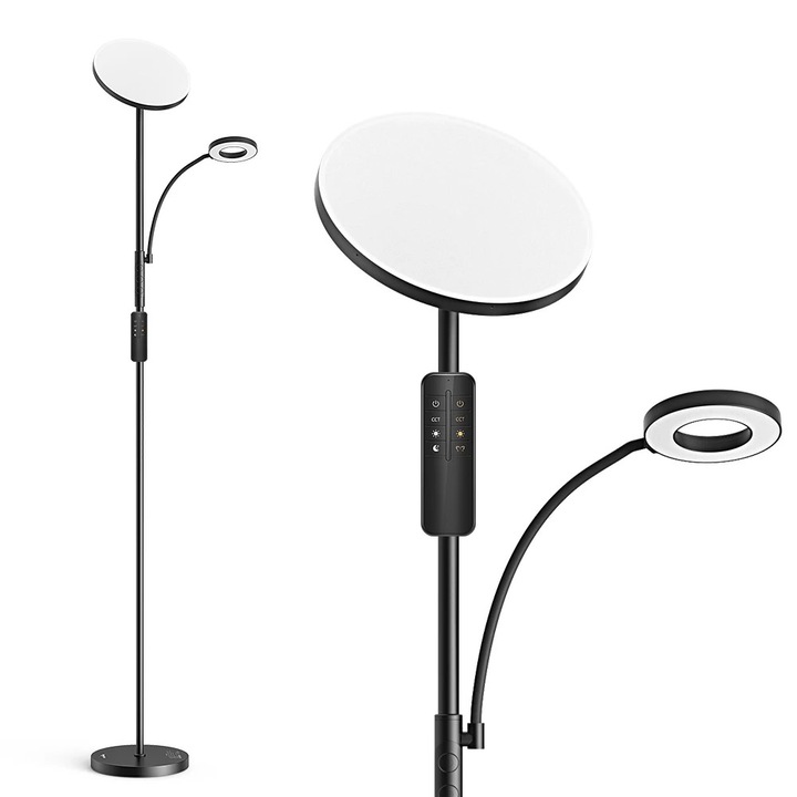 LED állólámpa, BWL-FL-0001, Két Fej, Távirányító, Szabályozható 2700–6500K, Tíz Fényerősségi Szint, 12 V-on Működik, Izzók Mellékelve