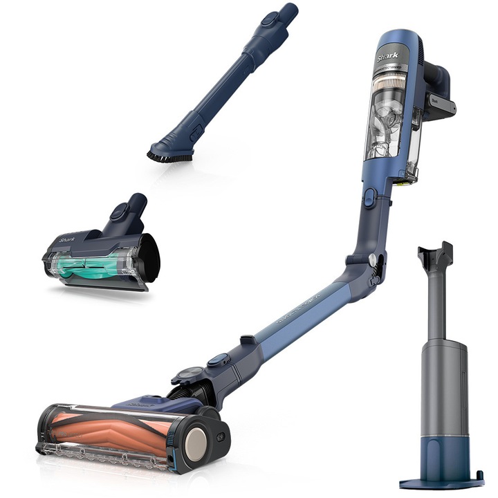 Aspirator vertical fara fir 3in1 Shark IA3241EUT, DetectClean & Empty Pet Flexology, 350W, 18V, autonomie 60 min, statie golire 3in1 Anti-Odour, 0.5L, Dirt/Floor/Edge Detect, DirectionDetect, CleanSense IQ, Anti-Hair Wrap, filtru HEPA, albastru, Shaek