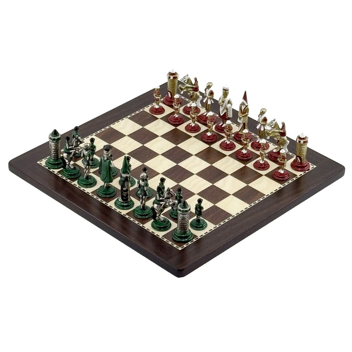 Set sah Italfama Medioevale metal si lemn nuc 30x30cm 6.7cm