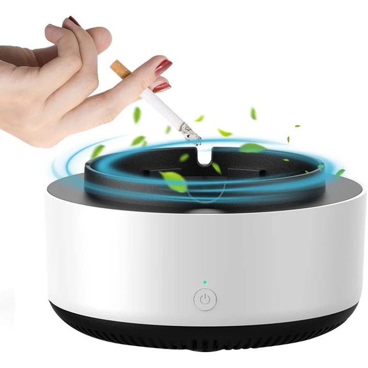 Vivendo Elektromos Hamutartó Szívással, 360 Fokos, Negatív Ionos, Pamut és Aktív Szén Szűrővel, Automatikus Kikapcsolás, 2 db AA Elemmel Működik, Fehér, Szétszedhető, Otthoni, Irodai, Autós, Éttermi Használatra, Dohányfüst Légtisztító, Fehér