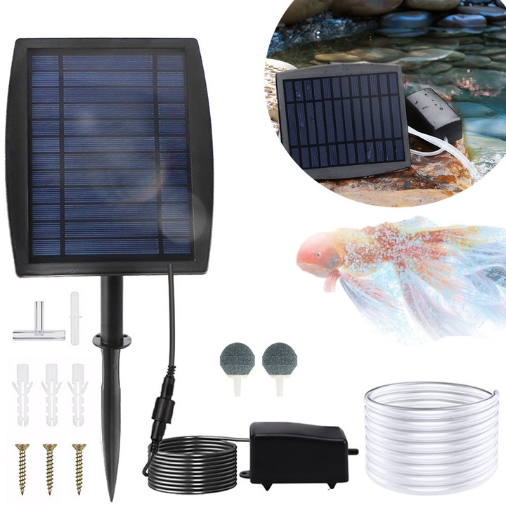 Pompa Solara De Oxigen 6V 2.5W 2200mAh Cu Teava De 2.49M, 2 Pietre Cu Bule De Aer, Oxigenator Pentru Acvariu, Pompa Solara De Apa, Pentru Acvariu De Gradina, Piscina Exterioara, Fantana Pentru Iaz