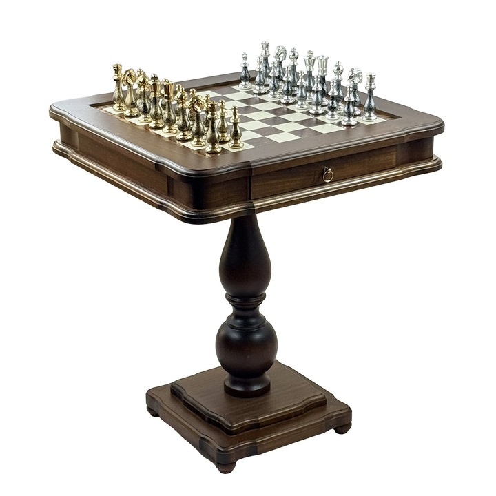 Set sah si dame Italfama, lemn linden, piese aur si argint 58x58x68cm