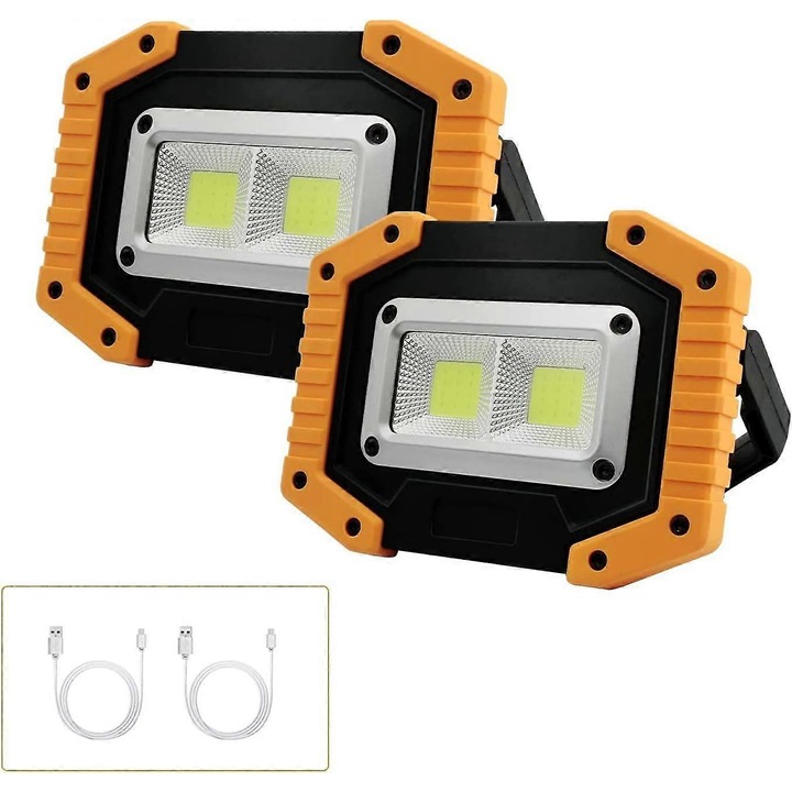 2 db hordozható LED munkalámpa készlet, 30W, 3 üzemmód, fehér, 13.5x10x4cm