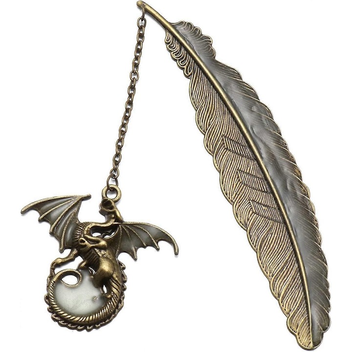 Fém könyvjelző készlet 2 db, sárkánytoll, antik ezüst, 12.9cm