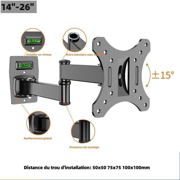 Suport TV perete 14-26 inch, articulat, negru, 58x300mm