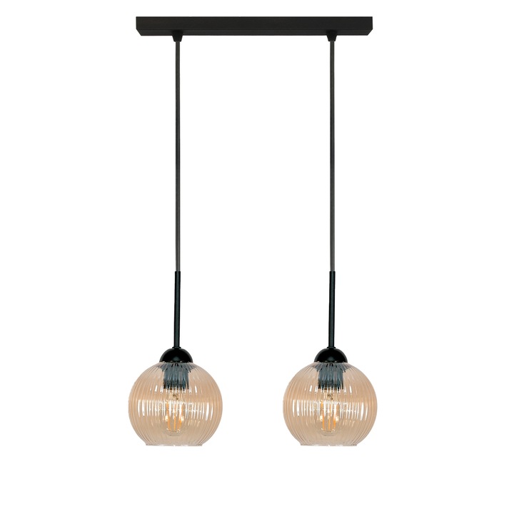 Edylit függőlámpa, modern design, borostyán színű üveg, fekete, 100x36cm