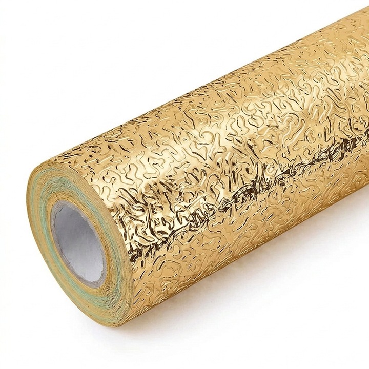Folie autoadeziva decorativa NEXTLY, rola cu finisaj lucios texturat, aplicare pe diverse suprafete/pereti, waterproof, curatare usoara, suprafata acoperire 1.8mp, 3x0.6m, auriu