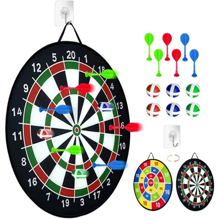 Kétoldalas összecsukható darts tábla, beltéri játék gyerekeknek, színes, 40x40cm