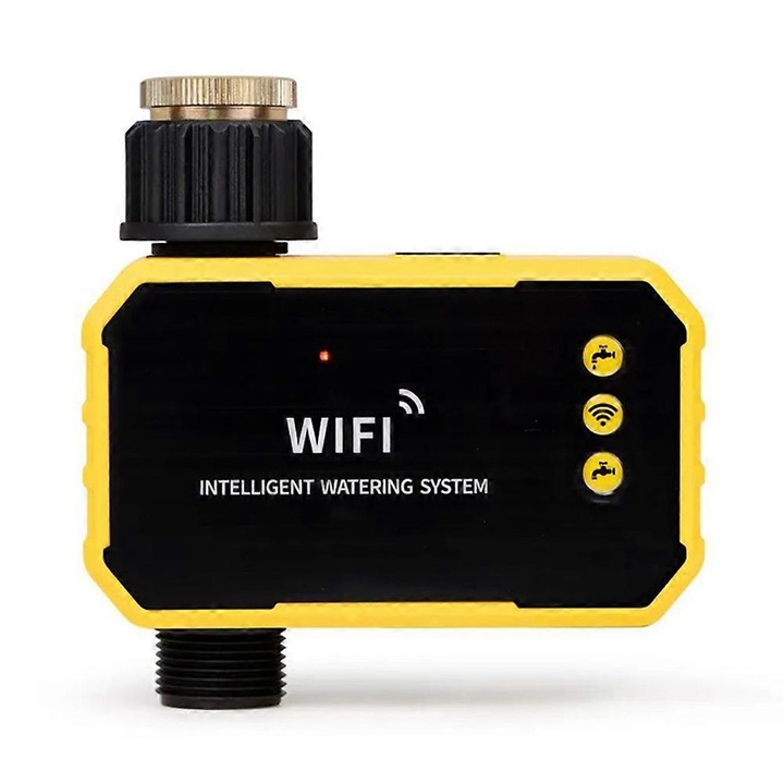 Соларен програматор за напояване, жълт, 2000mAh, 6 месеца, 8-31L/min, 0.03-0.9MPa, IPX5, 1x75cm