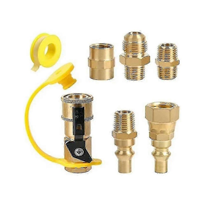 Комплект месингови фитинги за газ, 1/4x3/8 инча, жълт