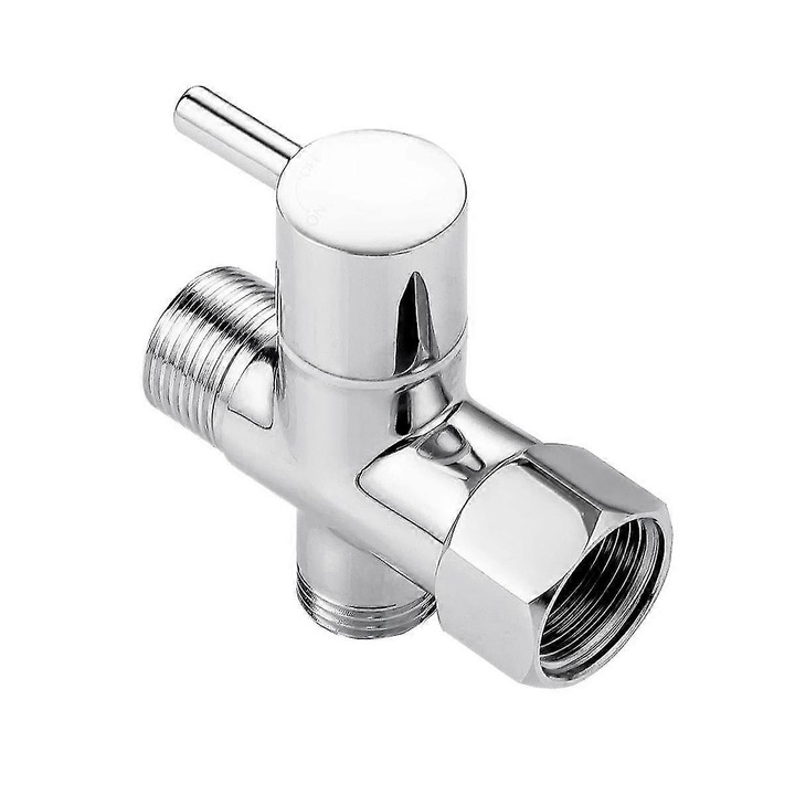 Adaptor T pentru bidet, robinet inchis, alama, argintiu, 7/8x7/8xG1/2