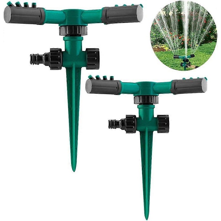 Aspersor de gradina set 2 piese, rotire 360 grade, baza grea, plastic ABS, multicolor