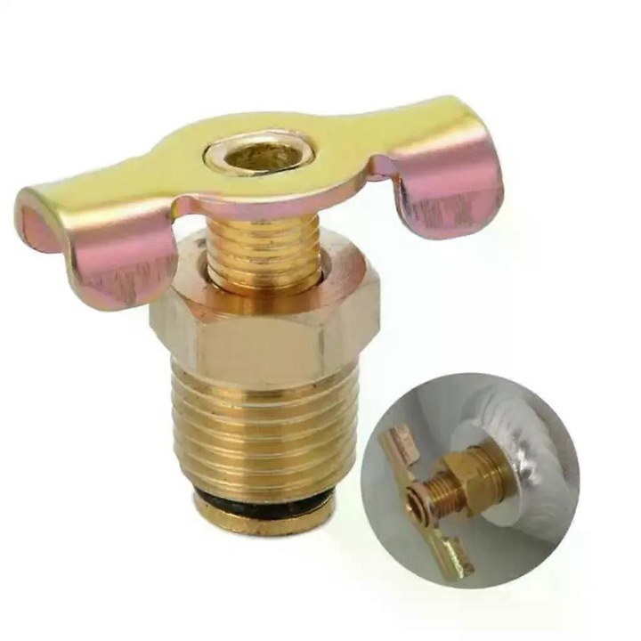 Supapa de scurgere 1/4 NPT din alama pentru rezervor compresor aer, auriu, 30x24mm