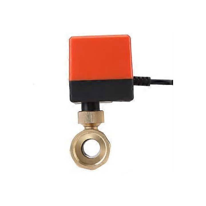Robinet electric din alama 2 cai 3 fire, 90 grade, apa, DN15 sau DN25, 12x7x6cm