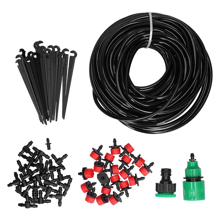 Kerti öntözőkészlet 20m tömlő 4/7mm, állítható csepegtetés, PVC, többszínű