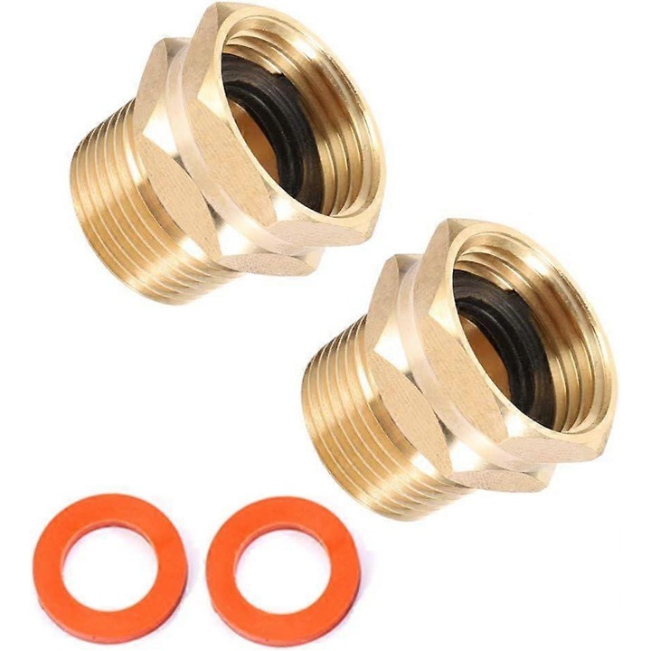 Adaptor furtun gradina 3/4 GHT femela x 3/4 NPT mascul, alama, set 2 piese