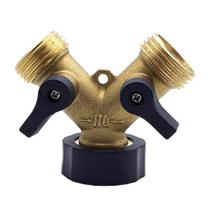 Conector furtun gradina, 2 cai, alama, auriu, 7.7x6.3x4.5cm