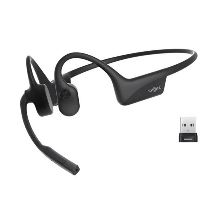Shokz opencomm2 uc bluetooth fülhallgató sztereo, csontrezgés, v5.4, tws, mikrofon, ip55 + usb adapter, fekete