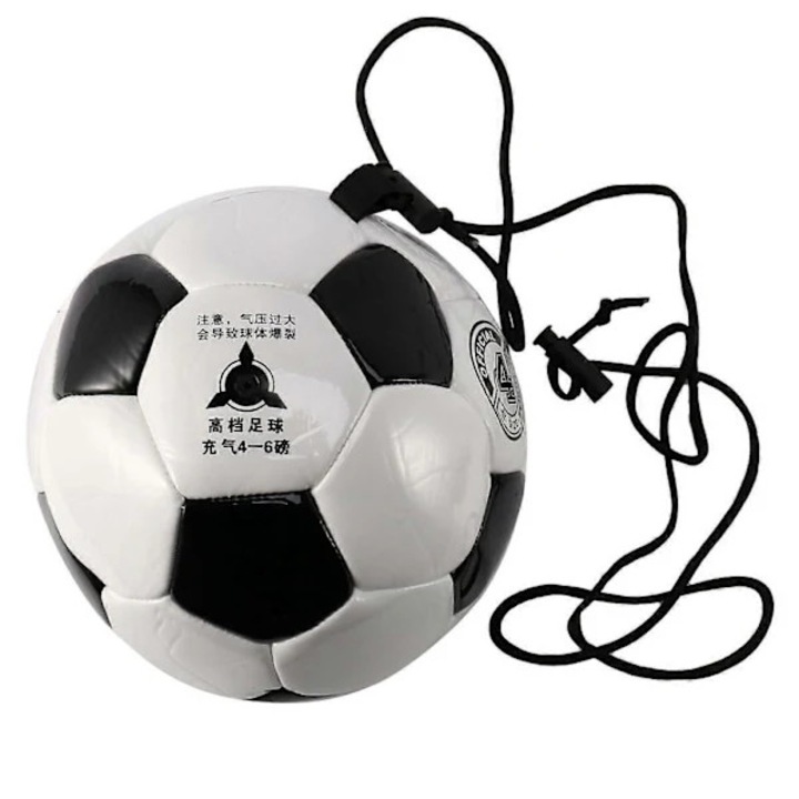 Minge antrenament fotbal marimea 4, negru-alb, cu maner si sfoara ajustabila