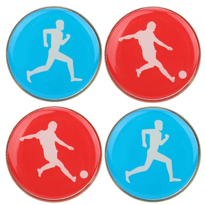 Set 4 monede metalice, design fotbal, albastru-rosu, 35x2mm